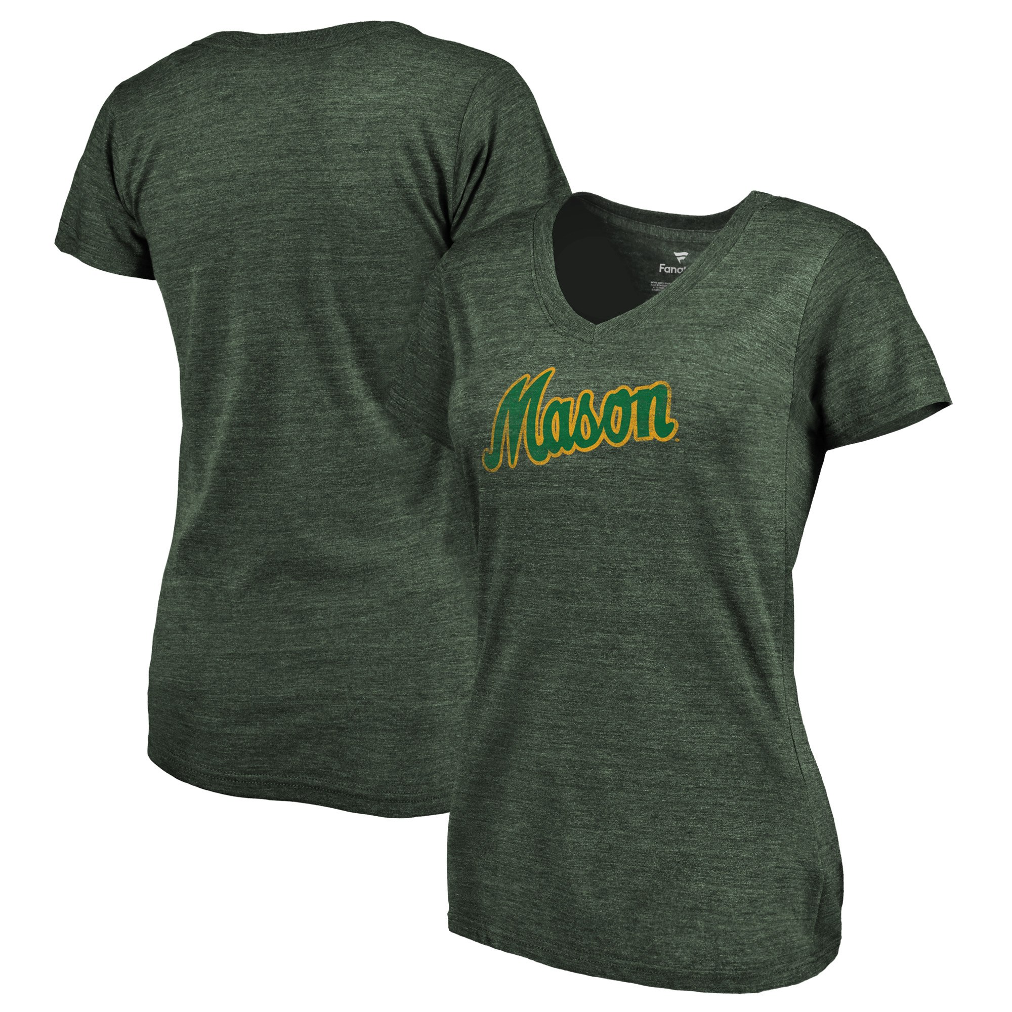 2020 NCAA Fanatics Branded George Mason Patriots Women Green College Vault Primary Logo TriBlend VNeck TShirt